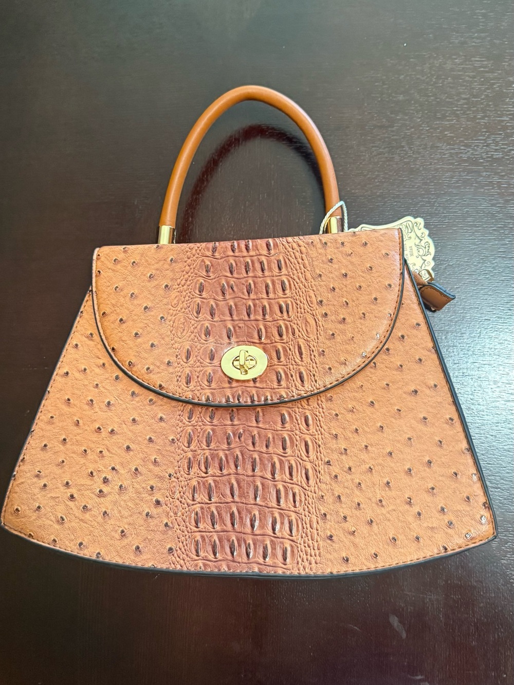 Alyssa Brown Embossed Satchel Top Handle Bag Detachable Adjustable Strap